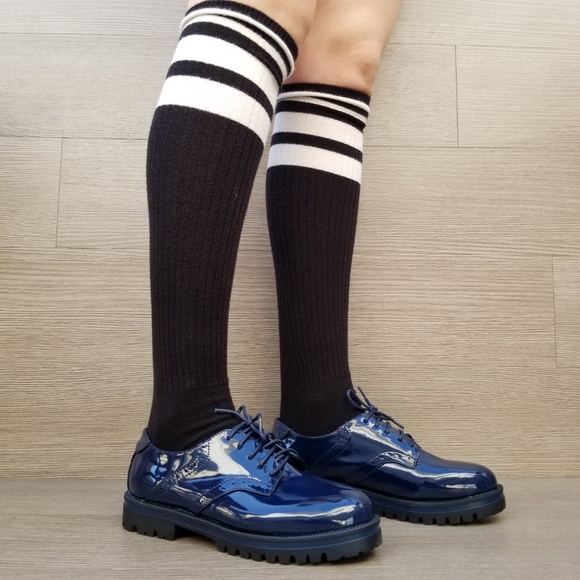 Blue Vinyl Patent Leather Chunky Oxford Creepers - Picture 2 of 8